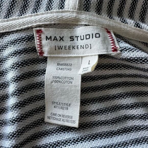 Max Studio Black & White Weekend Striped 100% Cotton Open Cardigan Hoodie Size L - Picture 5 of 5